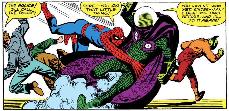 Spider-Man and Mysterio interrupting a film shoot in The Amazing Spider-Man #13.
